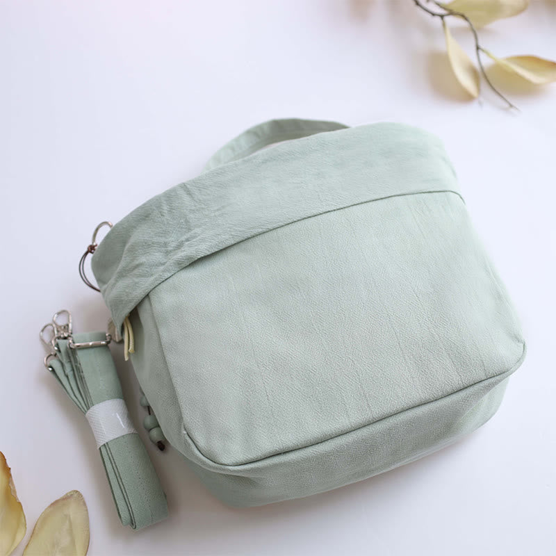 Einkaufstasche aus Baumwollleinen mit spiritueller Lotusstickerei, 20 cm