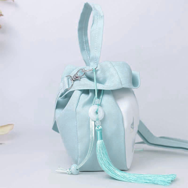 Einkaufstasche aus Baumwollleinen mit spiritueller Lotusstickerei, 20 cm