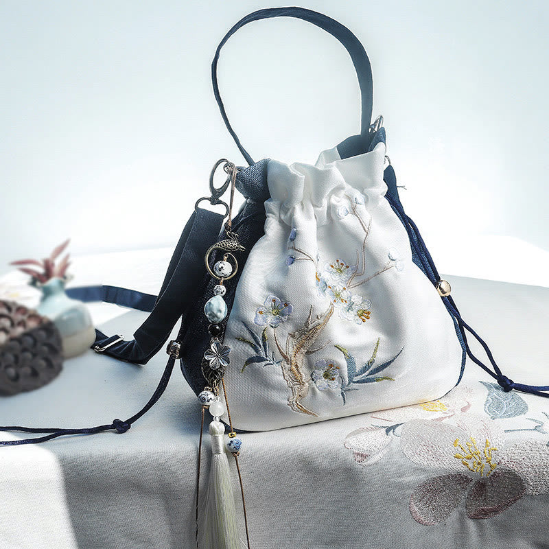 Yoga-Tragetasche aus Baumwollleinen mit Magnolien-Pflaumenblüten-Design