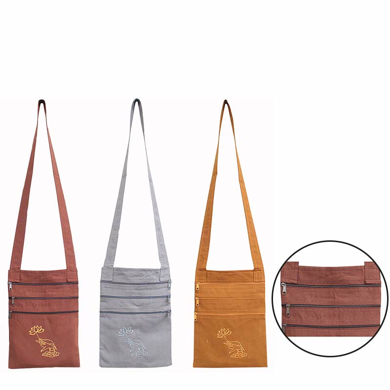 Schultertasche aus Baumwolle mit Lotus-Stickerei für spirituelle Übungen