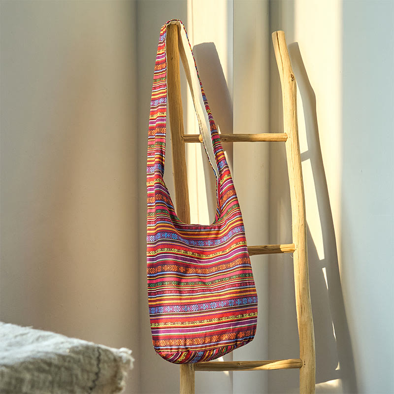 Umhängetasche aus Baumwolle mit Streifenmuster | Strapazierfähige Yogatasche