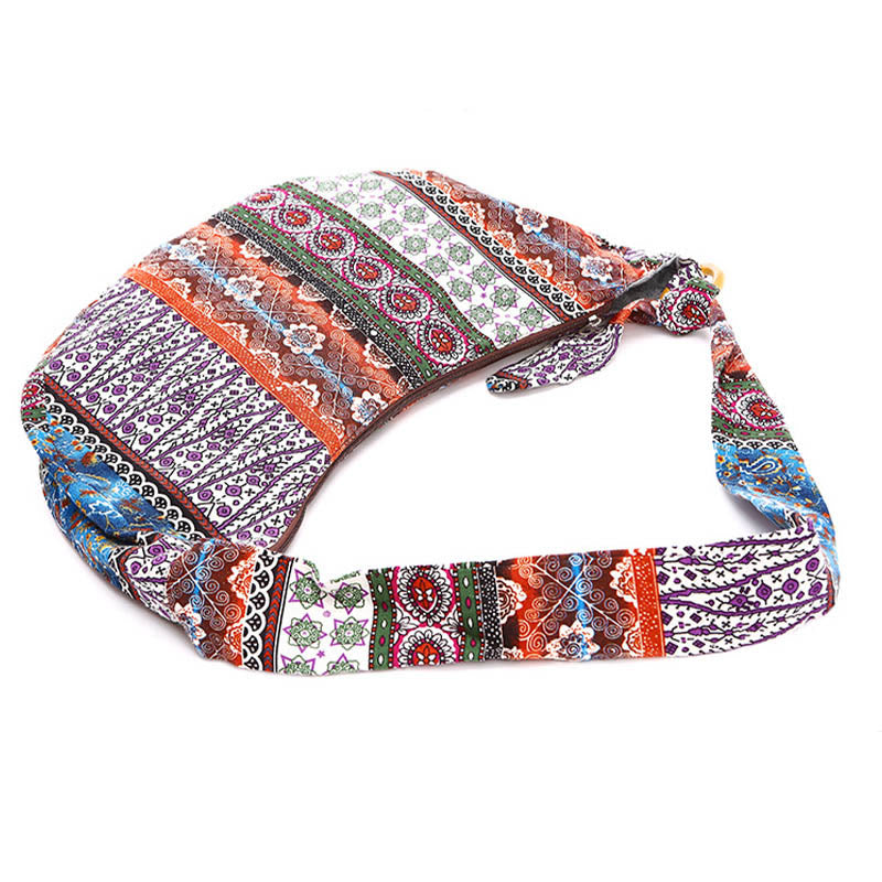 Umhängetasche aus Baumwolle mit Streifenmuster und verstellbarem Riemen, 44 cm