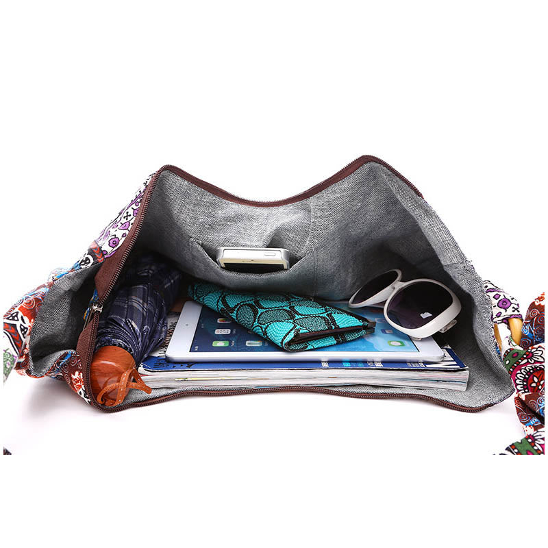 Umhängetasche aus Baumwolle mit Streifenmuster und verstellbarem Riemen, 44 cm