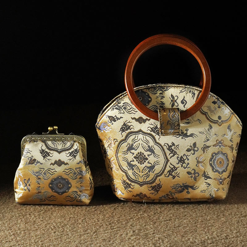 Spirituelle Handtasche mit Kranich-Hirsch-Holzgriff, 19 cm, für Harmonie