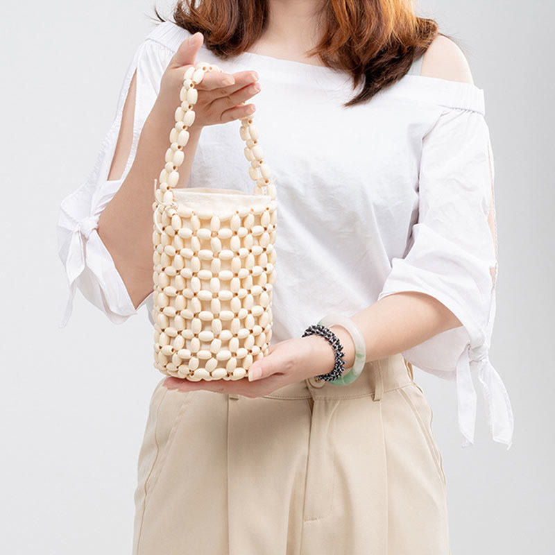 Rohholzhandtasche mit Holzperlen für spirituelle Accessoires