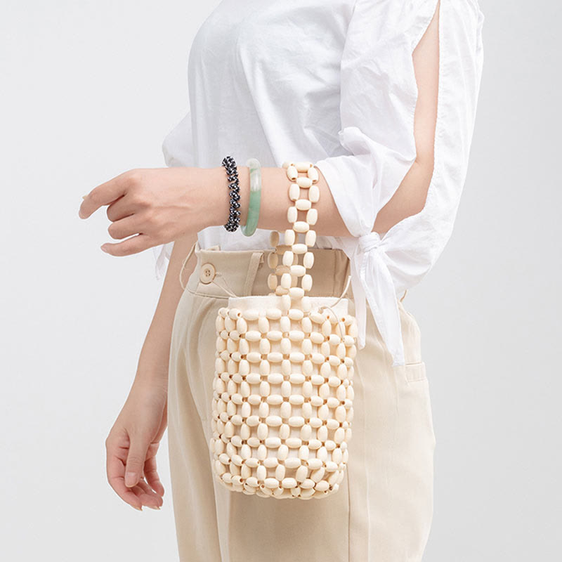 Rohholzhandtasche mit Holzperlen für spirituelle Accessoires