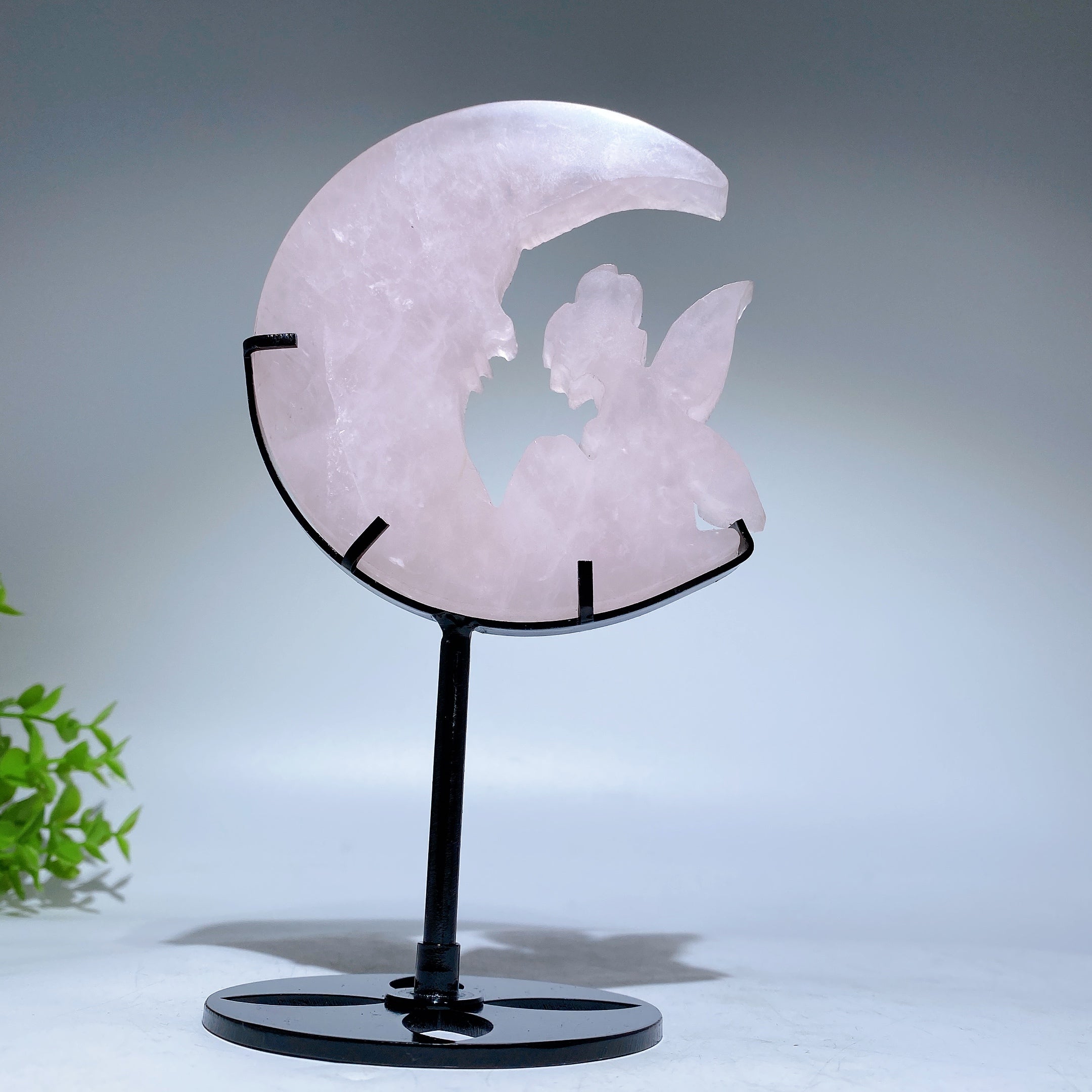 Crystal Fairy on Moon Carving Figurine 4in Healing