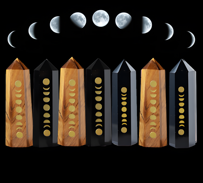 Kristallturm: Obsidian- und Tigerauge-Mondphasen-Design