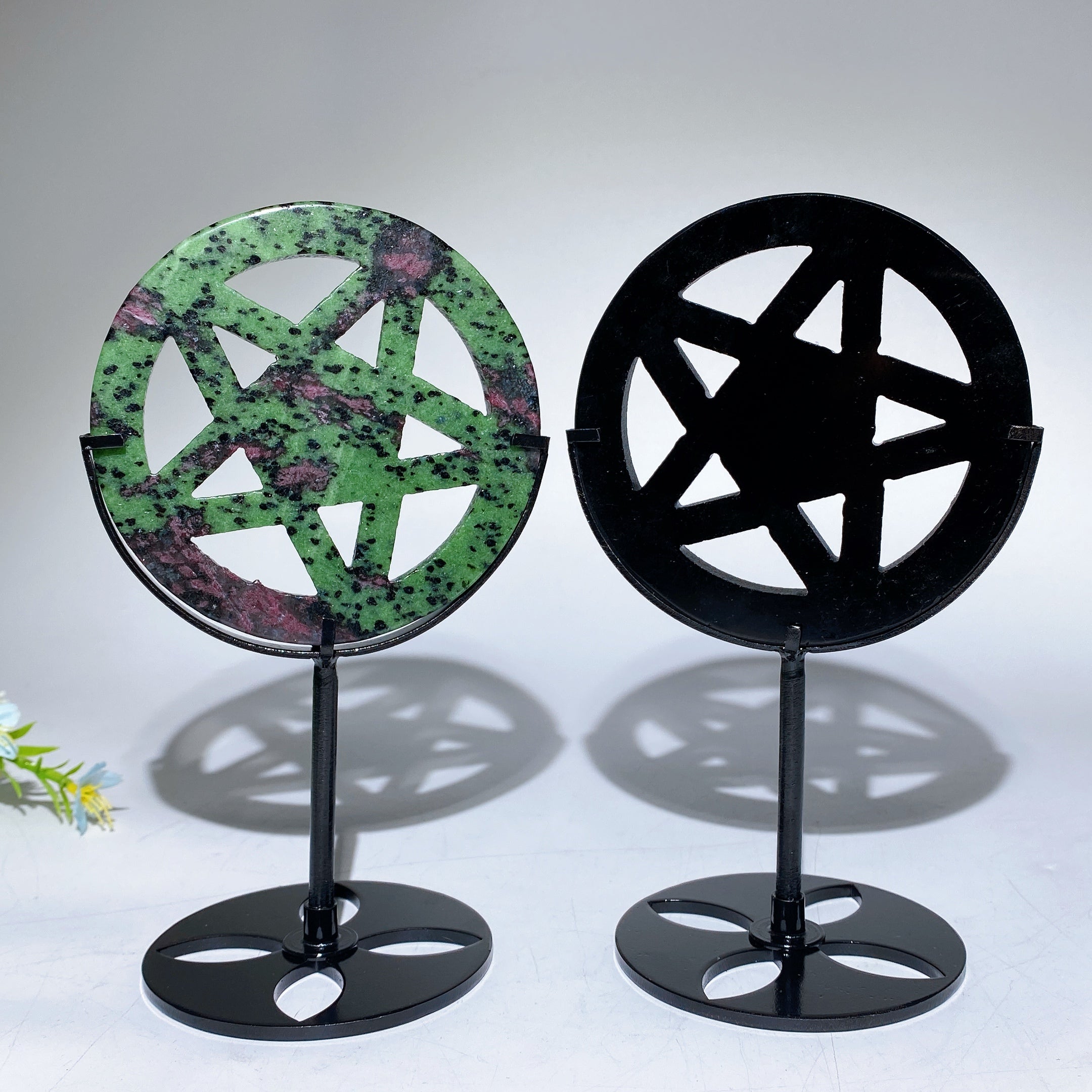 Crystal Pentacle Carving 3.8" with Stand for Healing
