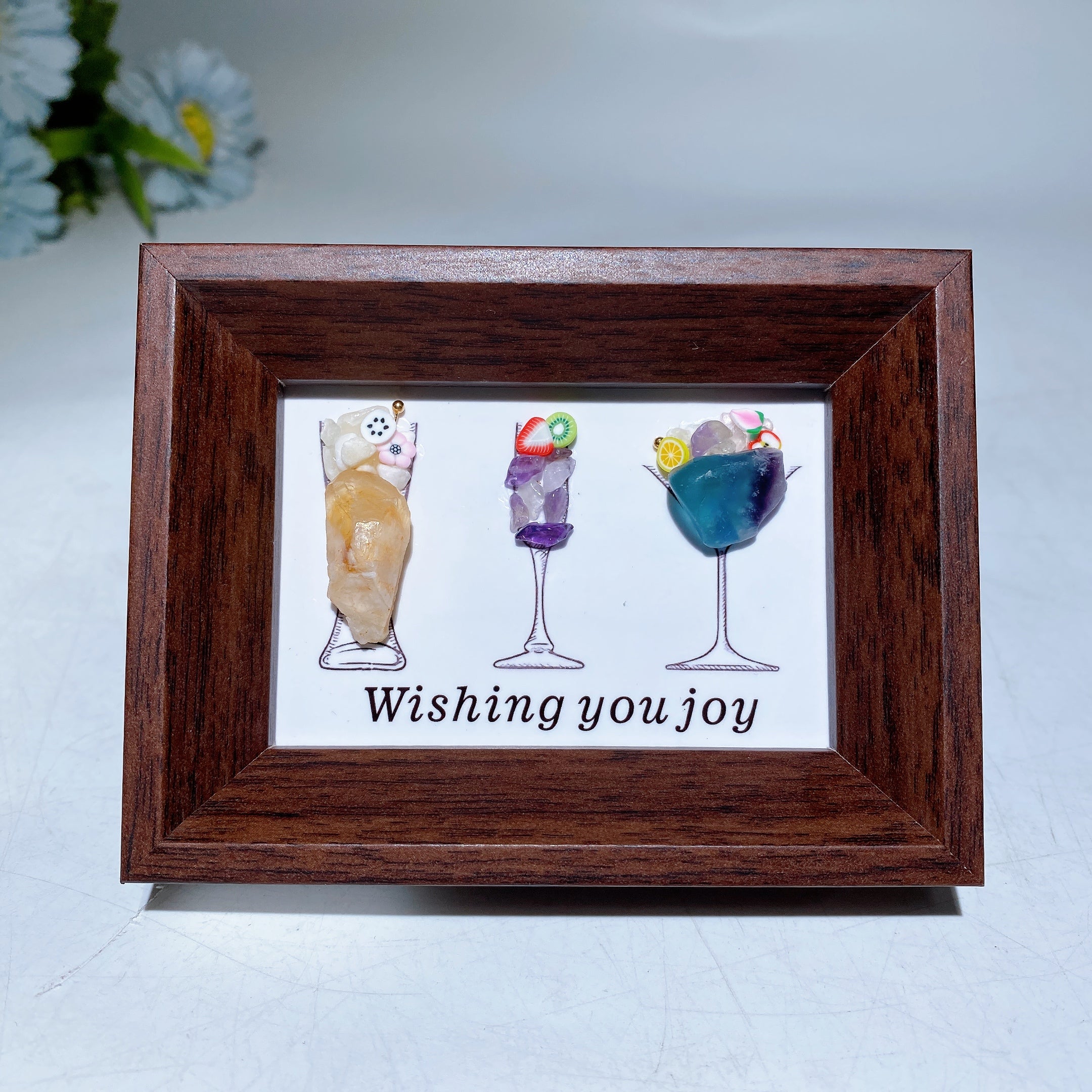Crystal Scenery in Wooden Frame 8x10cm for Healing Decor