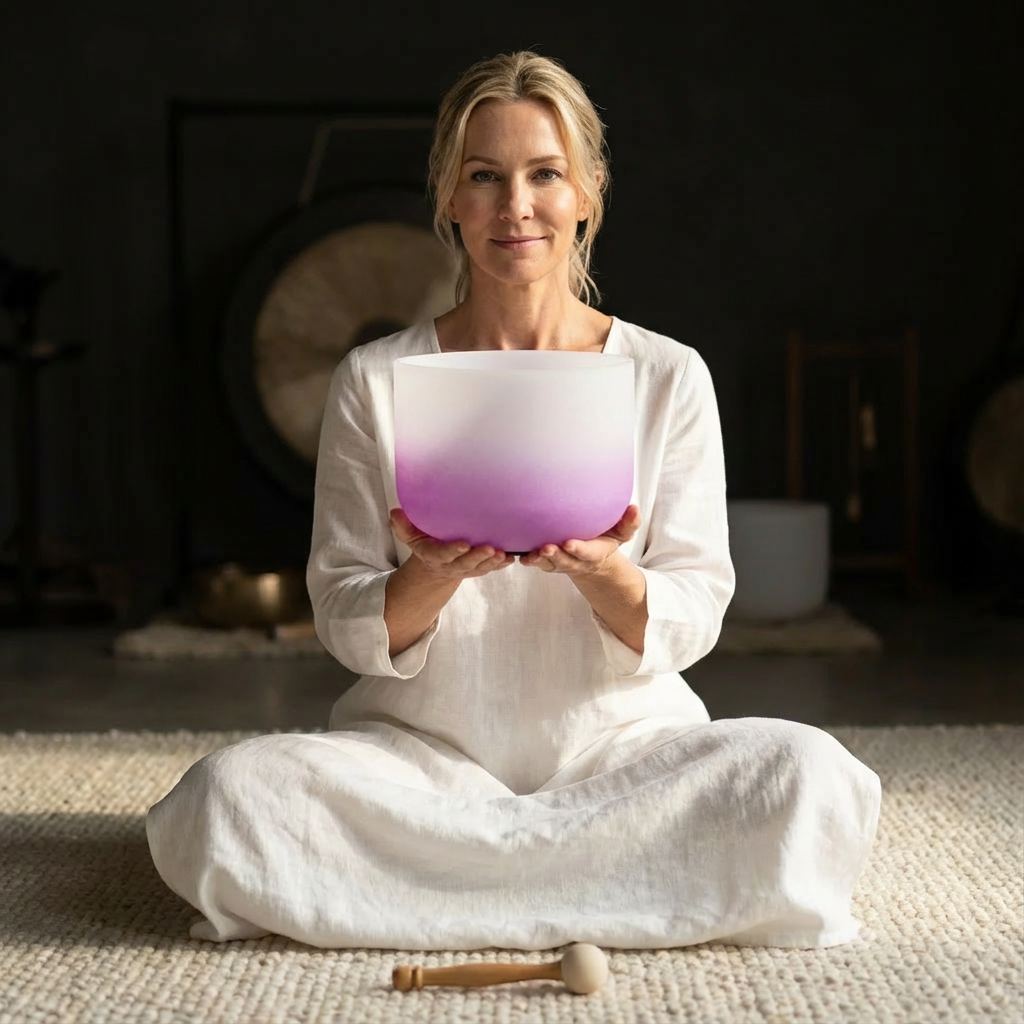 Kristallklangschale - Meditationsschale mit B-Note für das Kronenchakra