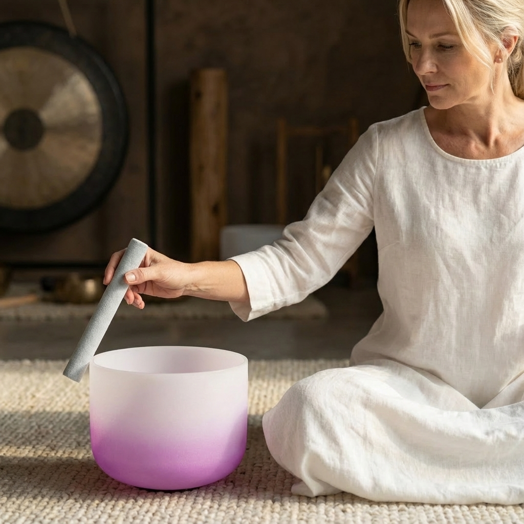 Kristallklangschale - Meditationsschale mit B-Note für das Kronenchakra