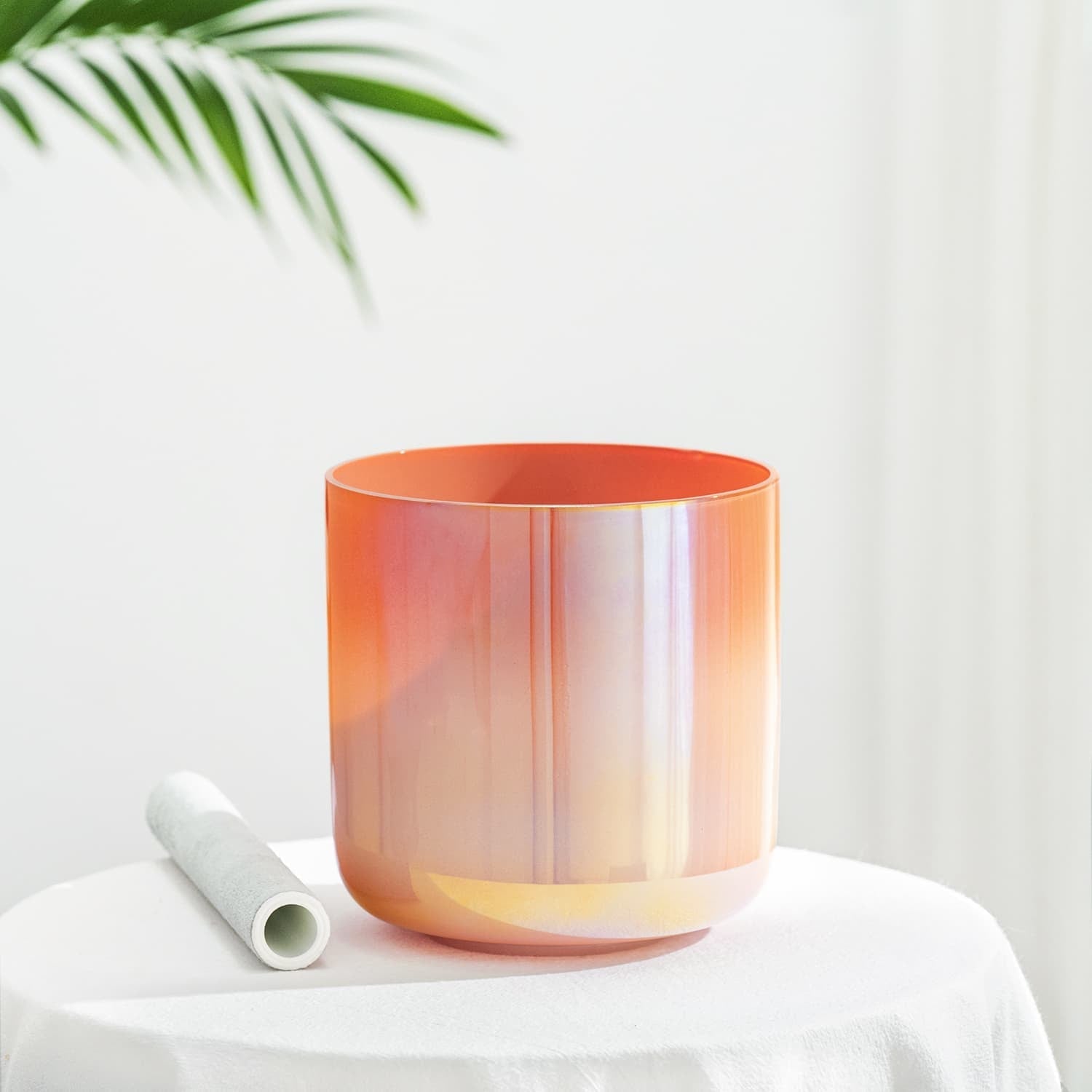 Iridescent orange gradient crystal singing bowl named Crystal Singing Bowl Dream Flame