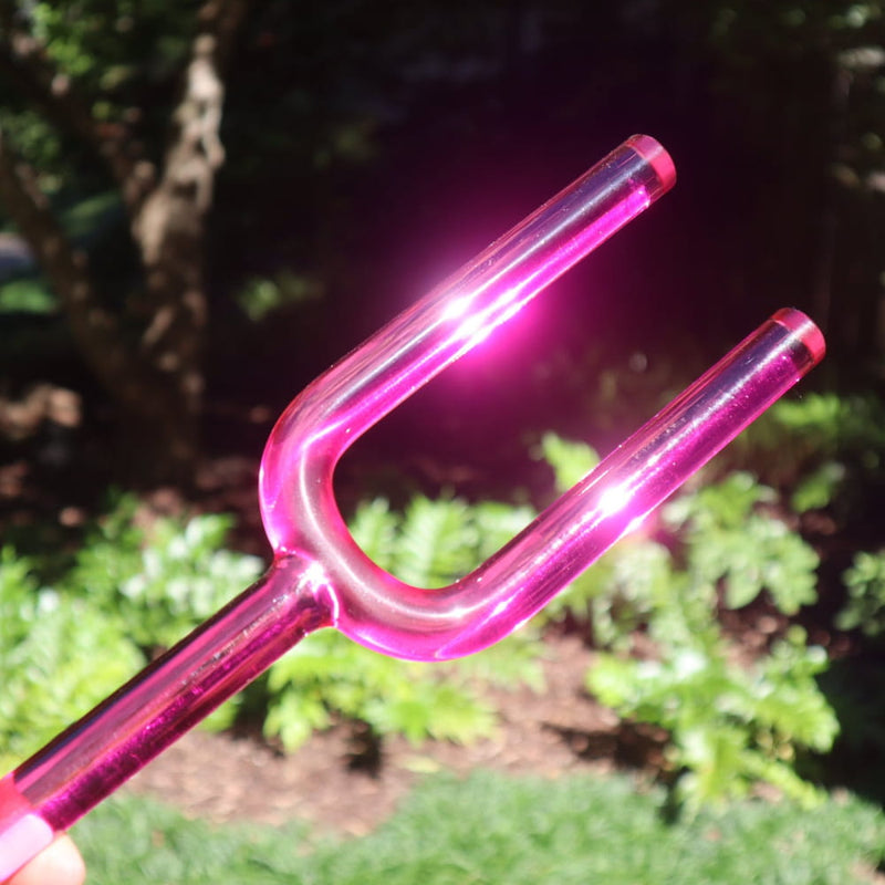 Pink translucent tuning fork from Crystal Tuning Fork Set with CDEFGABC5 notes