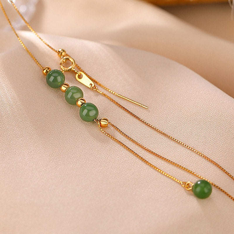 Heilende Halskette aus Cyan-Jade mit 6 mm Perlen und Anhänger aus Sterlingsilber