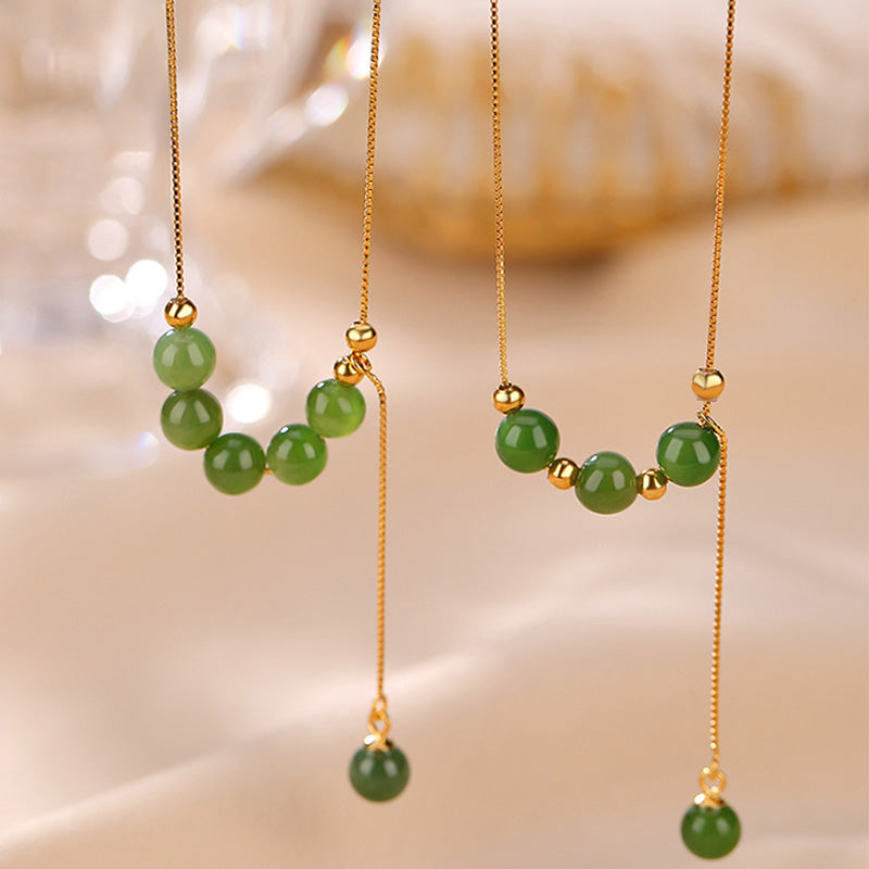 Heilende Halskette aus Cyan-Jade mit 6 mm Perlen und Anhänger aus Sterlingsilber