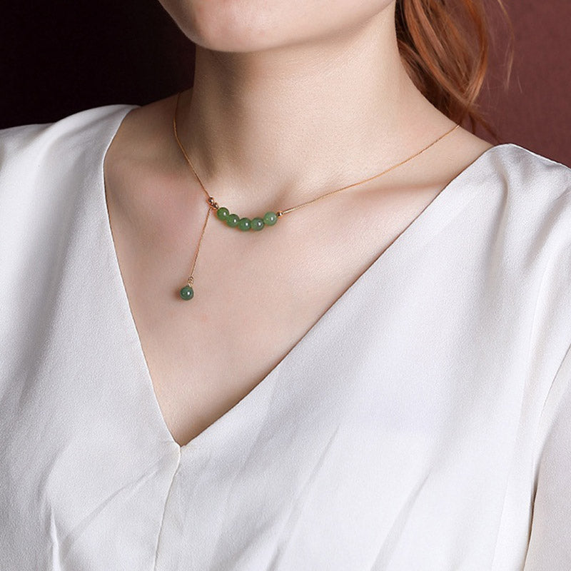 Heilende Halskette aus Cyan-Jade mit 6 mm Perlen und Anhänger aus Sterlingsilber