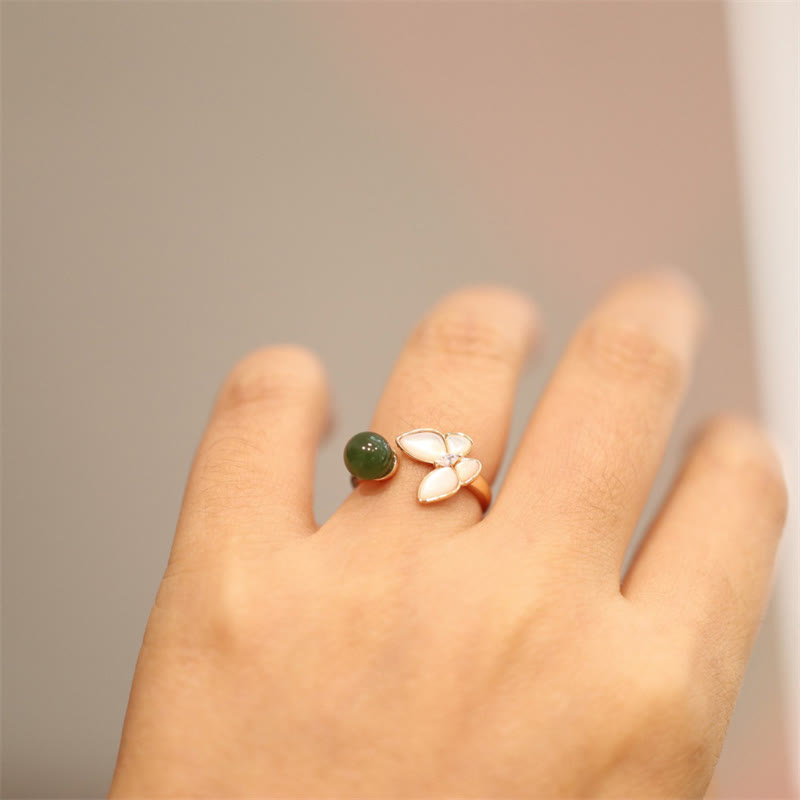 Cyan Jade Schmetterling Heilung Halskette Ring Ohrringe Set