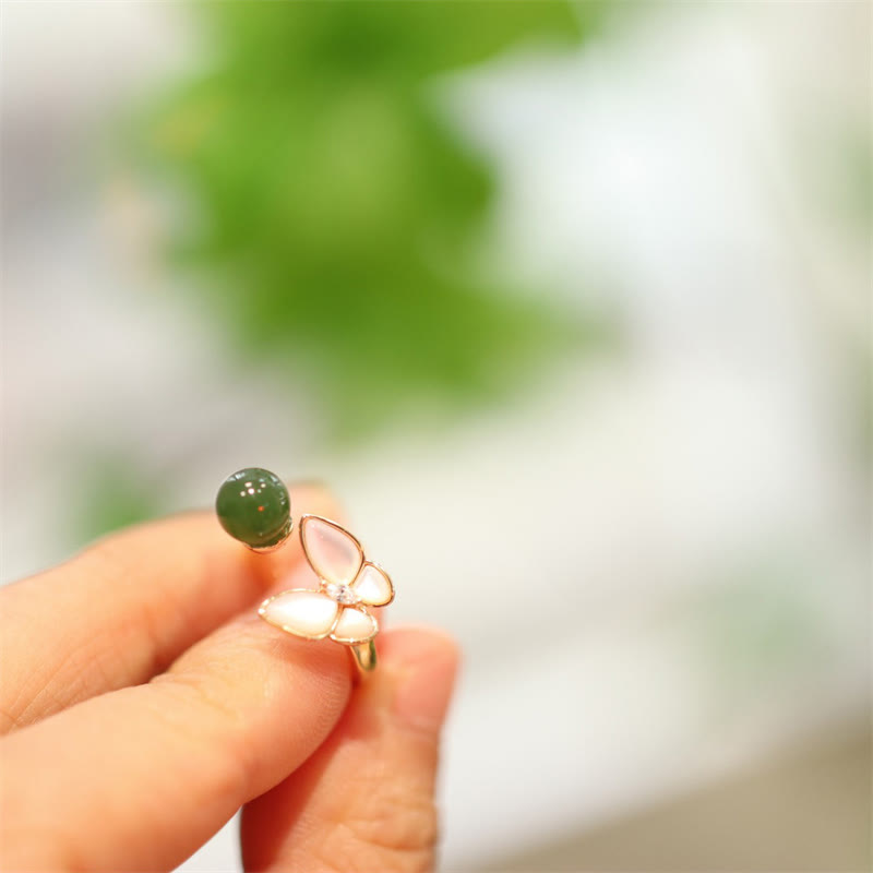 Cyan Jade Schmetterling Heilung Halskette Ring Ohrringe Set