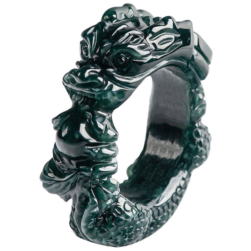 Cyan Jade Geschnitzter Erfolgsring mit Drachenmotiv, 21–22 mm