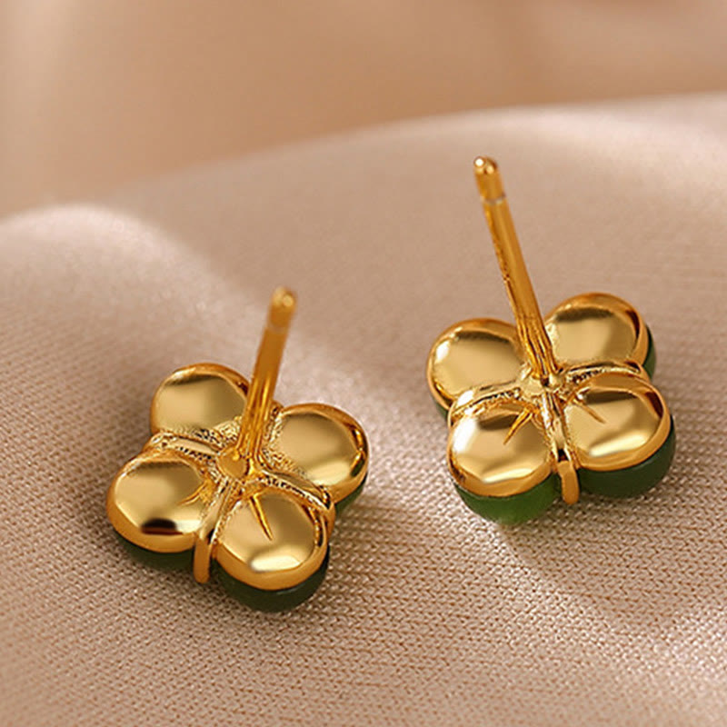 Cyan Jade Vierblättriges Kleeblatt 8mm Ohrstecker für Glück &amp; Heilung