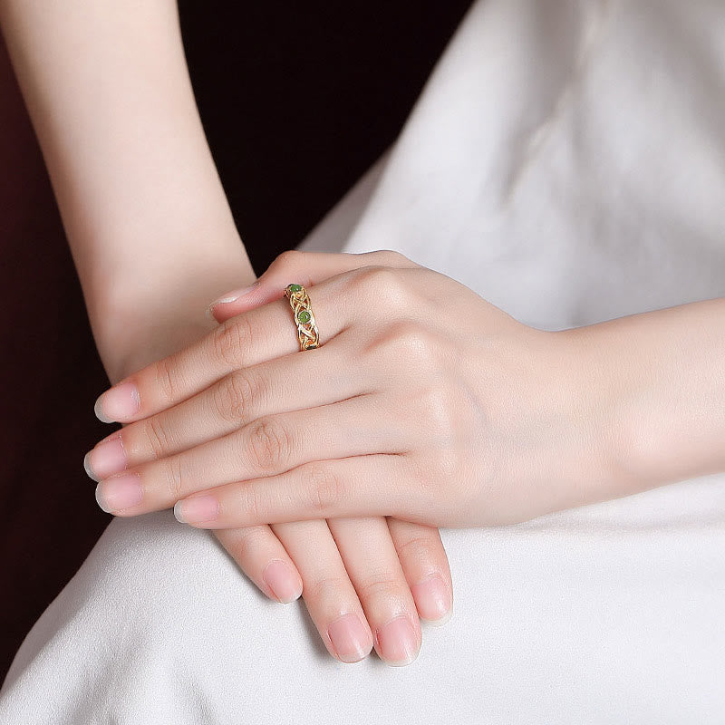 Cyan Jade Vergoldeter Silber 925 Geflochtener Erfolgsring