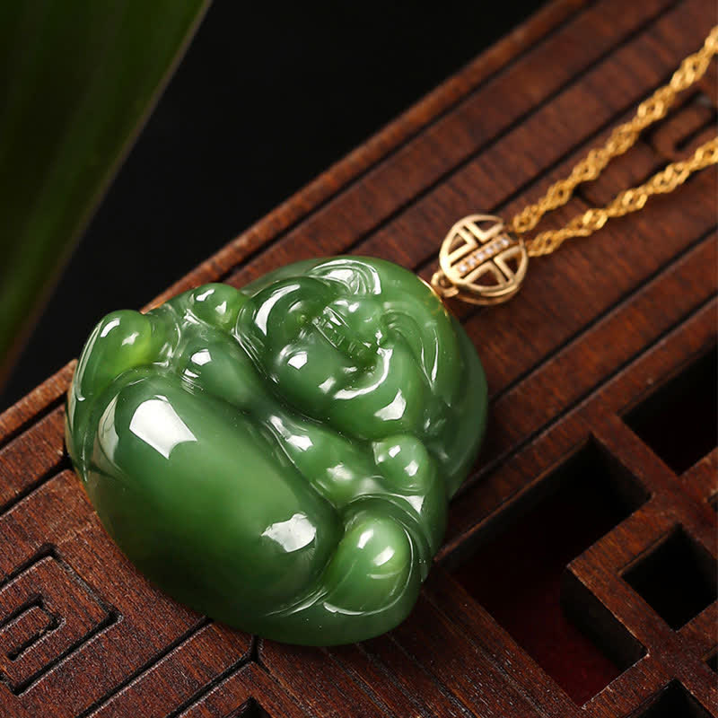 Cyan Jade Lachender Buddha Erfolgsanhänger | 925 Silber &amp; 18 Karat Gold