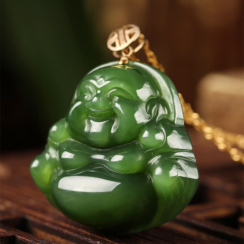 Cyan Jade Lachender Buddha Erfolgsanhänger | 925 Silber &amp; 18 Karat Gold