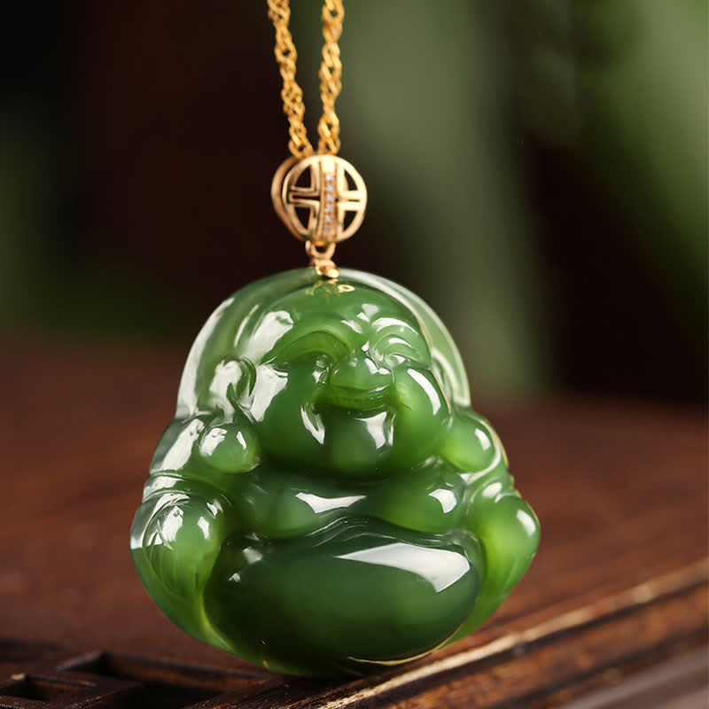 Cyan Jade Lachender Buddha Erfolgsanhänger | 925 Silber &amp; 18 Karat Gold