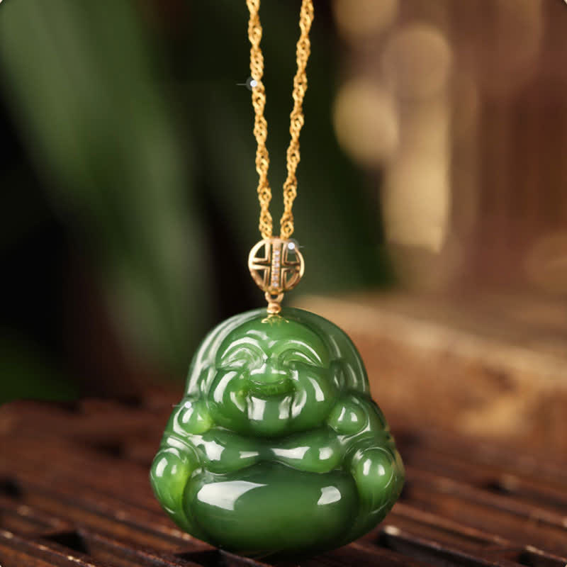 Cyan Jade Lachender Buddha Erfolgsanhänger | 925 Silber &amp; 18 Karat Gold