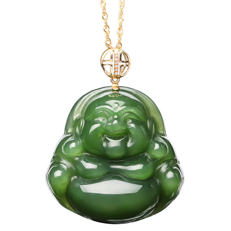 Cyan Jade Lachender Buddha Erfolgsanhänger | 925 Silber &amp; 18 Karat Gold