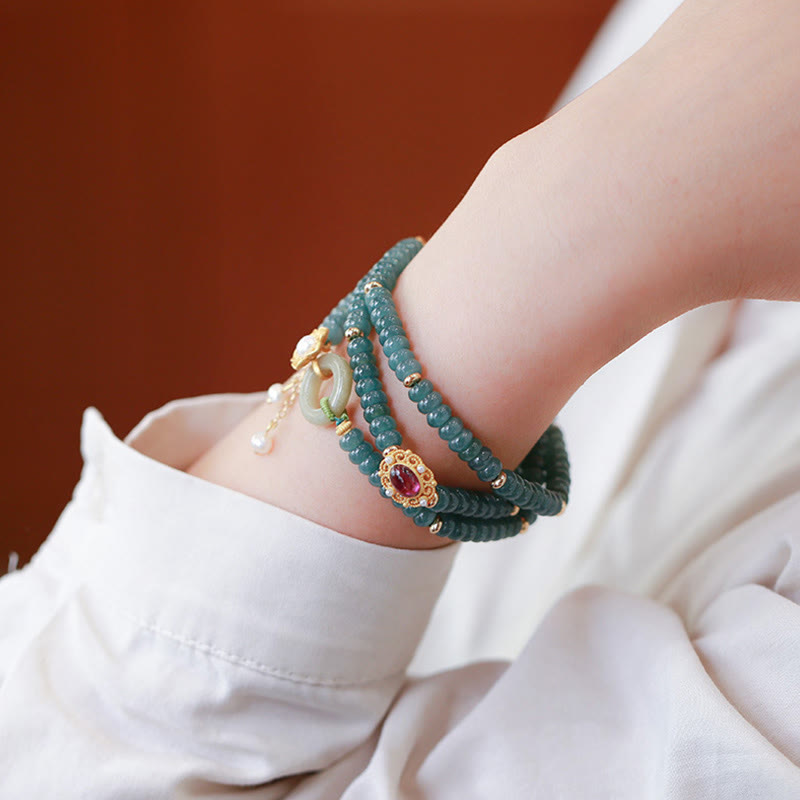 Cyan Jade Success Dreifach-Wickelarmband mit silberner Peace-Schnalle