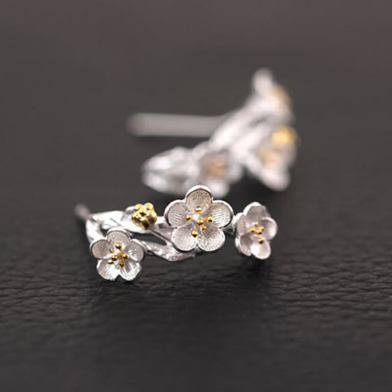 925 Sterling Silver Plum Blossom Spiritual Earrings for Protection