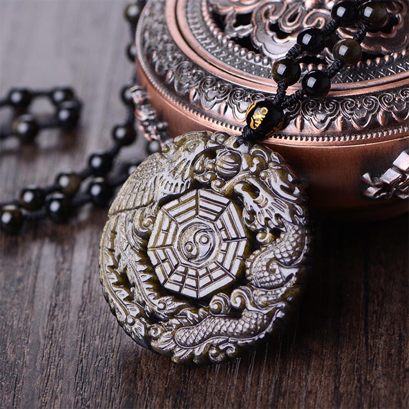 Golden Obsidian Yin Yang Healing Necklace Pendant Unisex