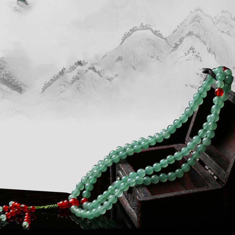 108 Bead Mala Bracelet Green Aventurine & Red Agate for Luck