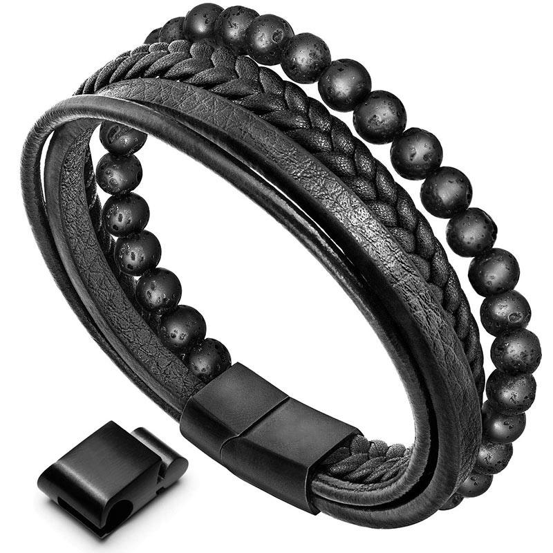6mm Lava Rock Black Onyx Spiritual Bracelet for Protection