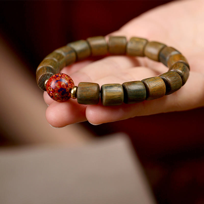 Natural Green and Red Sandalwood Peace Bracelet 10mm Beads