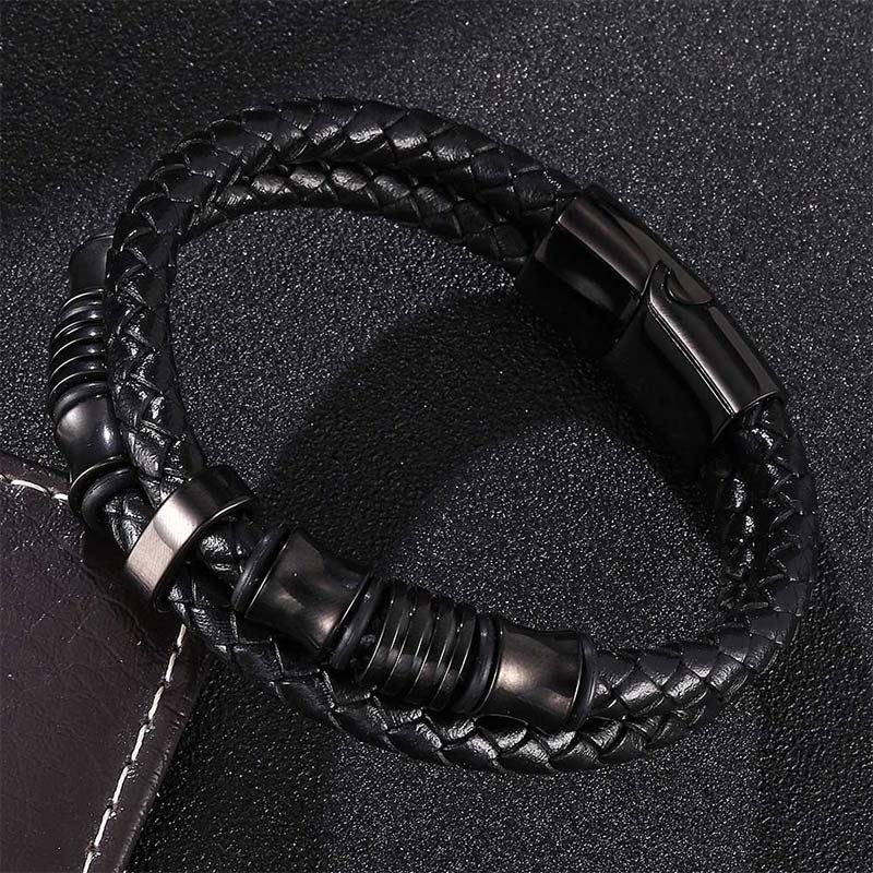 Layered Leather and Titanium Steel Spiritual Bracelet for Balance