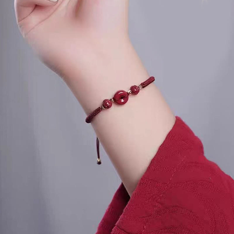 Handmade Cinnabar Peace Buckle Braided Bracelet for Calmness