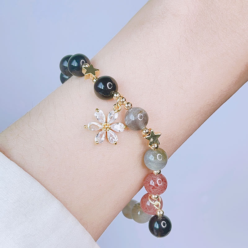 Silver Sheen Obsidian Protection Bracelet with Love Heart Charm