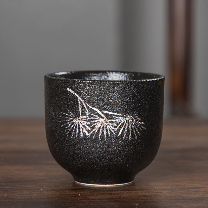 95ml Hand Painted Black Pottery Lotus Flower Ceramic Tea Cup
