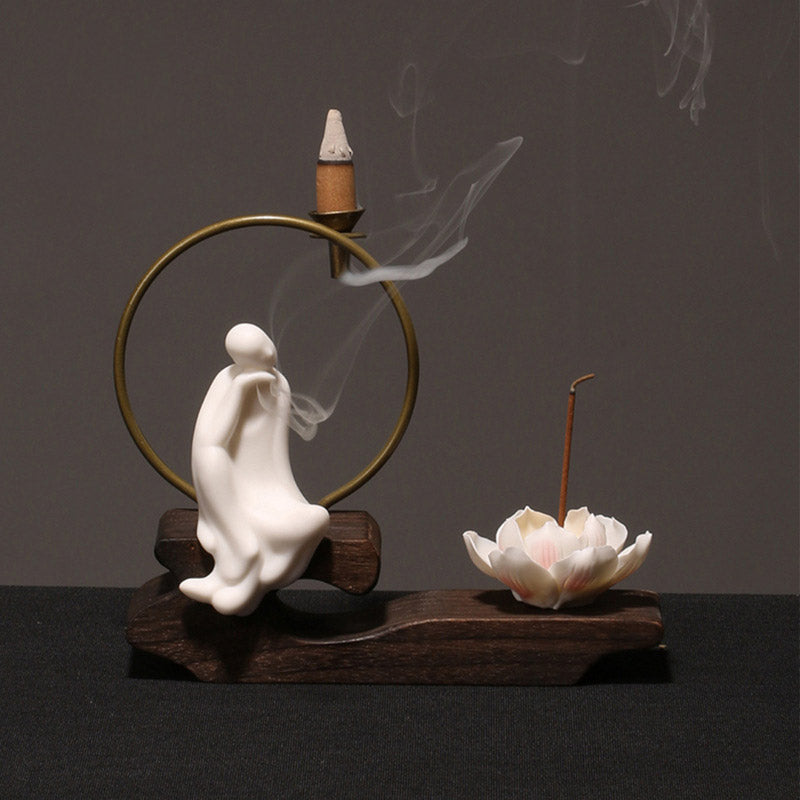 Ceramic Lotus Meditation Incense Burner for Calm & Sleep