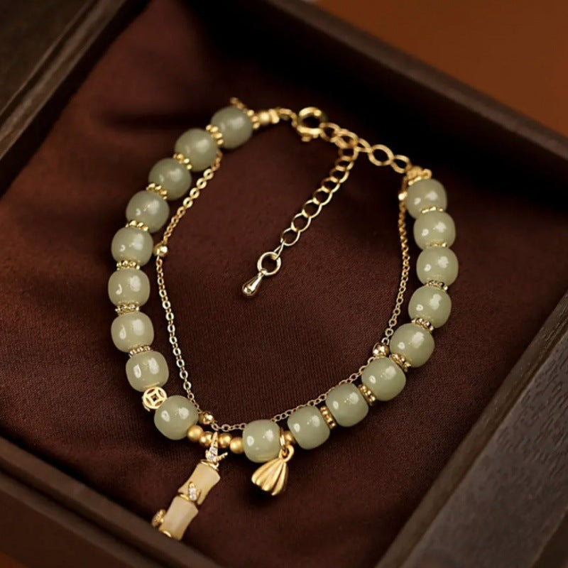 Hetian Jade Lotus Charm Bracelet for Prosperity & Growth