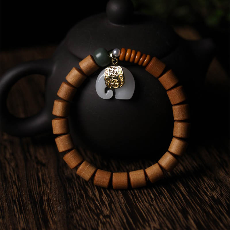 Sandalwood Jade Elephant Protection Bracelet 8mm Beads