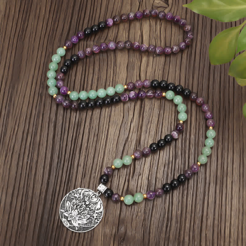 108 Beads Amethyst Green Aventurine Meditation Bracelet