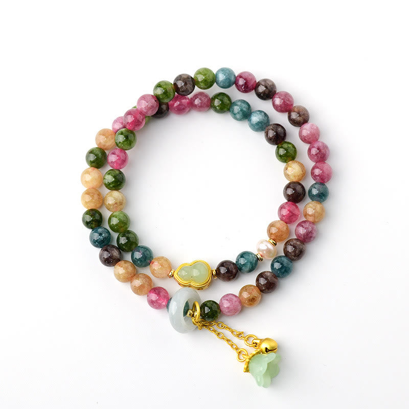 Multicolored Tourmaline Wisdom Double Wrap Charm Bracelet