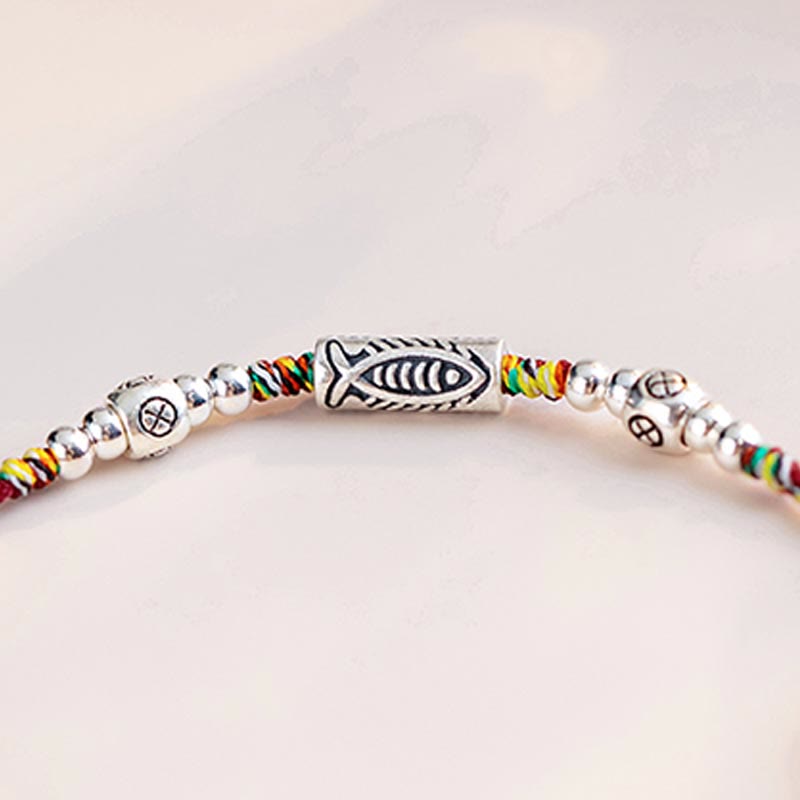 925 Sterling Silver Koi Fish Luck Bracelet with Red String