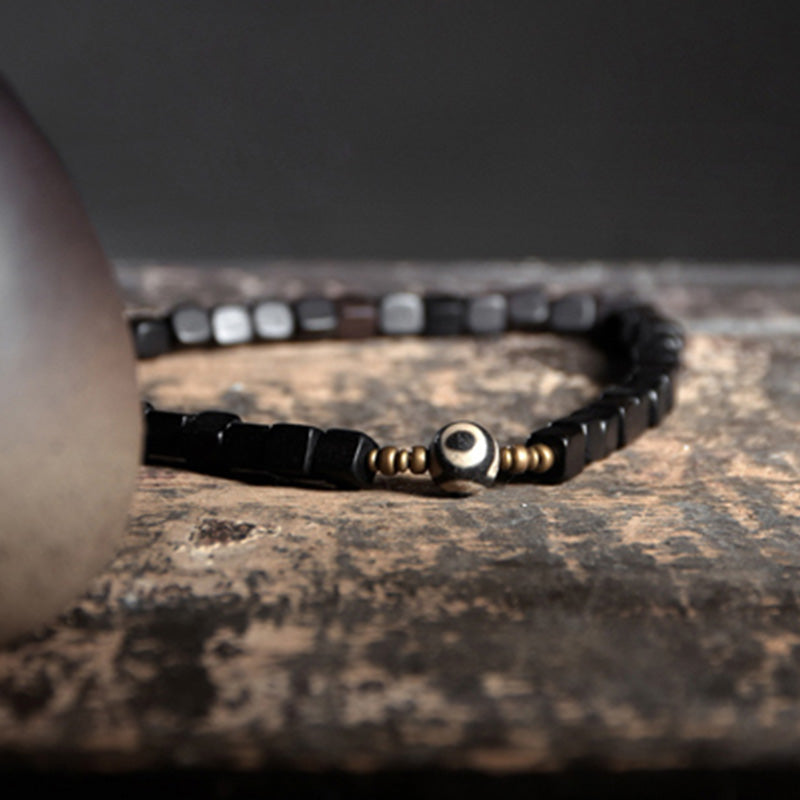 Ebony Wood Spiritual Peace Bracelet with Dzi Beads & Copper