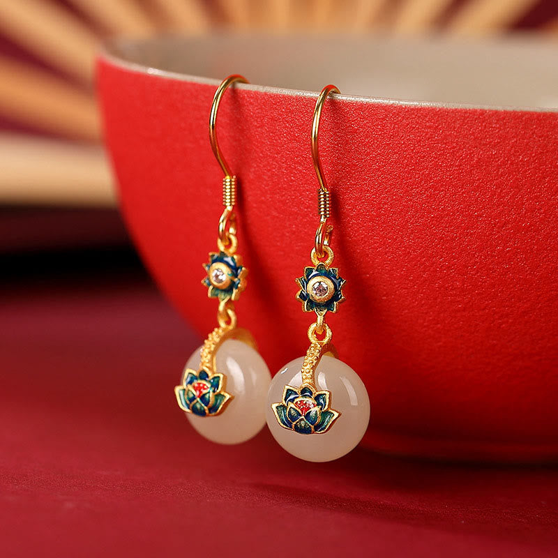 Hetian Jade Lotus Ring & Earrings Set | Gold Silver Spiritual Luck