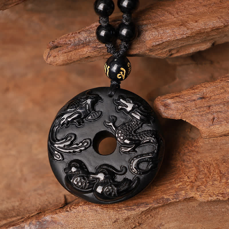 Black Obsidian Luck & Protection Necklace with Dragon Pendant